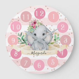 Wild One - Baby Elephant and Flowers Large Clock Grote Klok