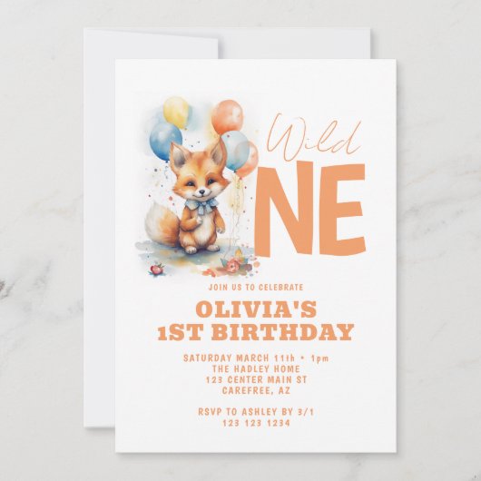 Wild One Baby Fox 1e Verjaardag Kaart (Voorkant)