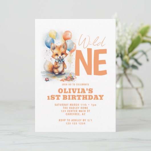 Wild One Baby Fox 1e Verjaardag Kaart (Staand voorkant)