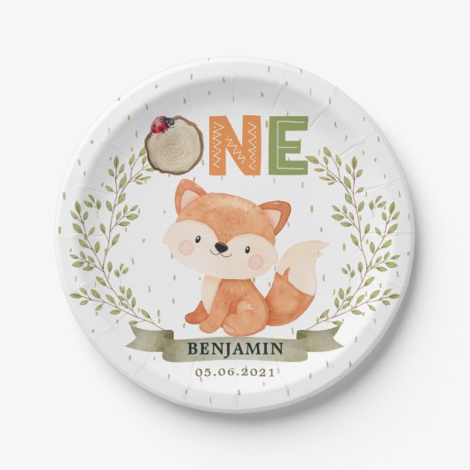 Wild One Baby Fox 1st Birthday Paper Bord (Voorkant)