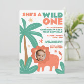 Wild One Baby Girl Oerwoud Foto 1e verjaardag Kaart (Staand voorkant)