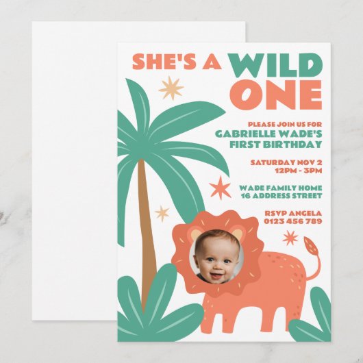 Wild One Baby Girl Oerwoud Foto 1e verjaardag Kaart (Voorkant / Achterkant)