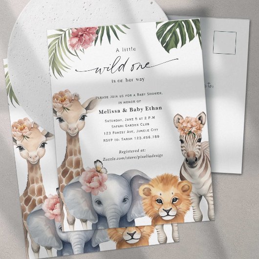 Wild One Baby Girl Shower, Schattigee Safari Thema Uitnodiging Briefkaart
