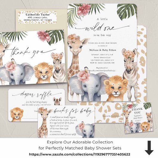 Wild One Baby Girl Shower, Schattigee Safari Thema Uitnodiging Briefkaart