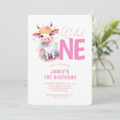 Wild One Baby Koe Roze 1e Verjaardag Kaart (Staand voorkant)