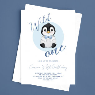 Wild One Baby Penguin 1e Verjaardag Kaart