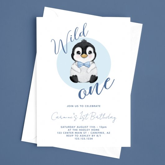 Wild One Baby Penguin 1e Verjaardag Kaart
