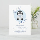 Wild One Baby Penguin 1e Verjaardag Kaart (Staand voorkant)