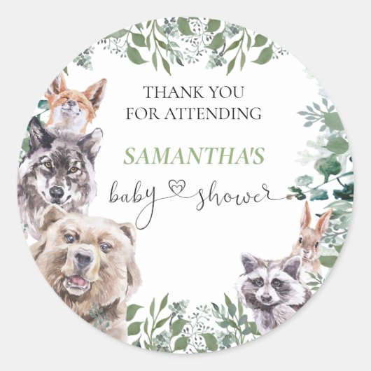 Wild One Baby Shower Bos Dank je Ronde Sticker (Voorkant)