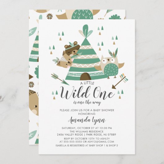 Wild One Baby shower Invitation Kaart (Voorkant / Achterkant)
