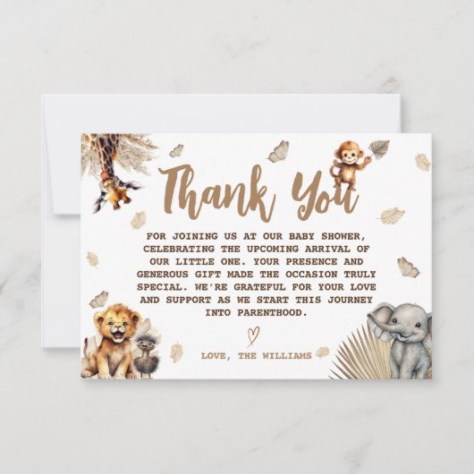 Wild One Baby shower Oerwoud Safari Bedankkaart (Voorkant)