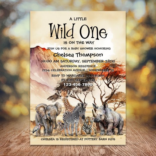 Wild One Baby shower Safari Dieren Kaart