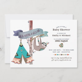 Wild One Baby shower Tribal Sloth TeePee Kaart