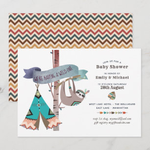 Wild One Baby shower Tribal Sloth TeePee Kaart