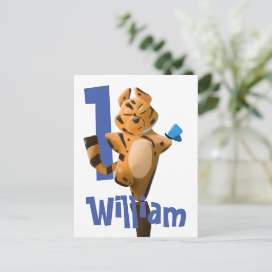Wild One Baby Tiger 1st Birthday Briefkaart – Rust (Staand voorkant)