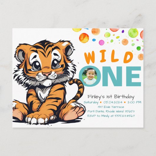 Wild ONE Baby's 1e Verjaardag met Tijger & Bubbels Briefkaart (Voorkant)