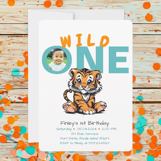 Wild ONE Baby's 1e Verjaardag Schattige Tijger Afb Kaart