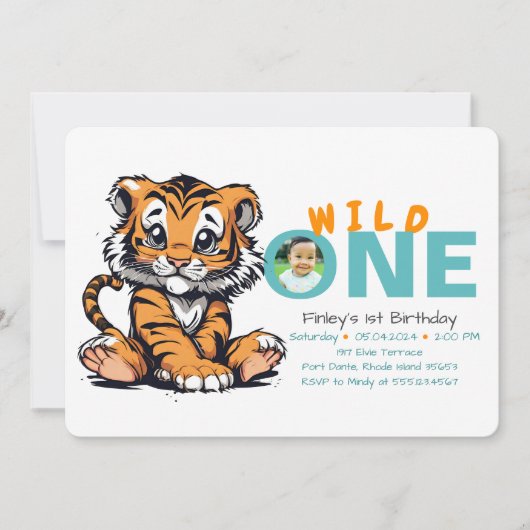 Wild ONE Baby's 1e Verjaardag Schattige Tijger Afb Kaart (Voorkant)