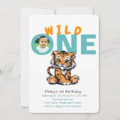 Wild ONE Baby's 1e Verjaardag Schattige Tijger Afb Kaart (Voorkant)