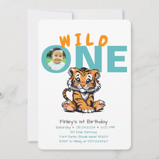 Wild ONE Baby's 1e Verjaardag Schattige Tijger Afb Kaart (Voorkant)