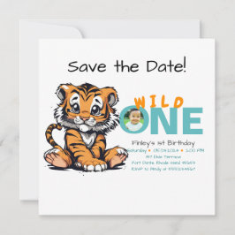 Wild ONE Baby's 1e Verjaardag Schattige Tijger Afb Save The Date