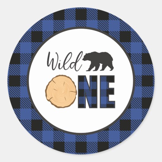 Wild One Beer blauw Buffalo Plaid Eerste Verjaarda Ronde Sticker (Voorkant)