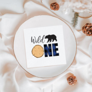 Wild One Beer blauw Buffalo Plaid Eerste Verjaarda Servet