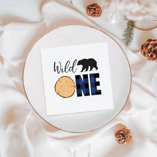 Wild One Beer blauw Buffalo Plaid Eerste Verjaarda Servet