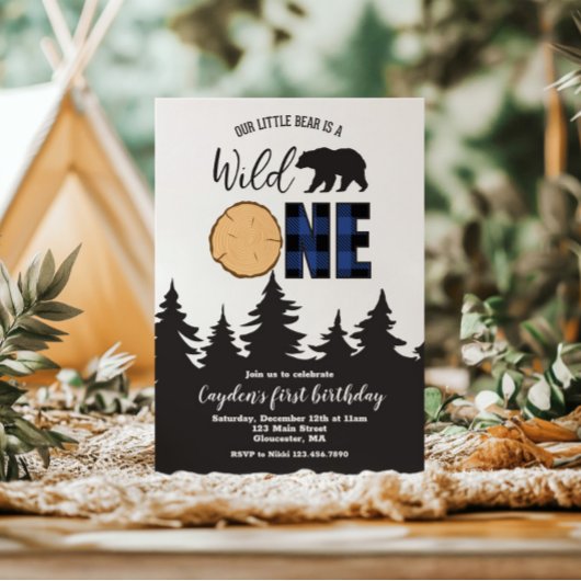 Wild One Beer Blue Buffalo Plaid Eerste Verjaardag Kaart