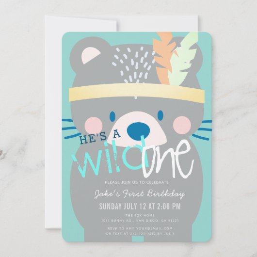 Wild One Beer Boy Blauwgroen 1e verjaardag Kaart (Voorkant)