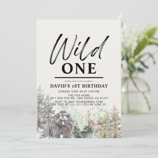 Wild One Beer Forest Mountain Boy 1e verjaardag Kaart (Staand voorkant)