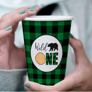 Wild One Beer groene Buffalo Plaid Eerste Verjaard Papieren Bekers