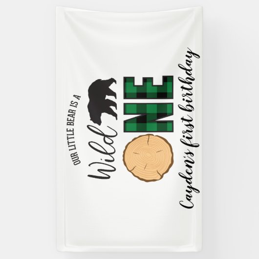 Wild One Beer groene Buffalo Plaid Eerste Verjaard Spandoek (Verticaal)