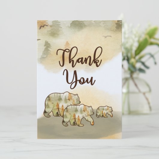 Wild One Beren Woodland Baby shower Hartelijk dank Bedankkaart (Staand voorkant)