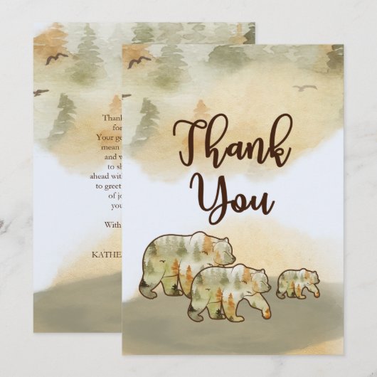 Wild One Beren Woodland Baby shower Hartelijk dank Bedankkaart (Voorkant / Achterkant)