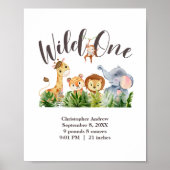 Wild One Birth Stats Oerwoud Safari Dieren Poster (Voorkant)