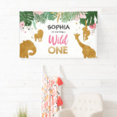 Wild One Birthday Banner Safari Oerwoud Girl Zoo (Insitu)