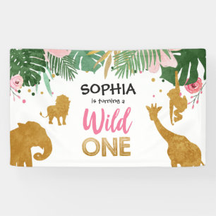 Wild One Birthday Banner Safari Oerwoud Girl Zoo