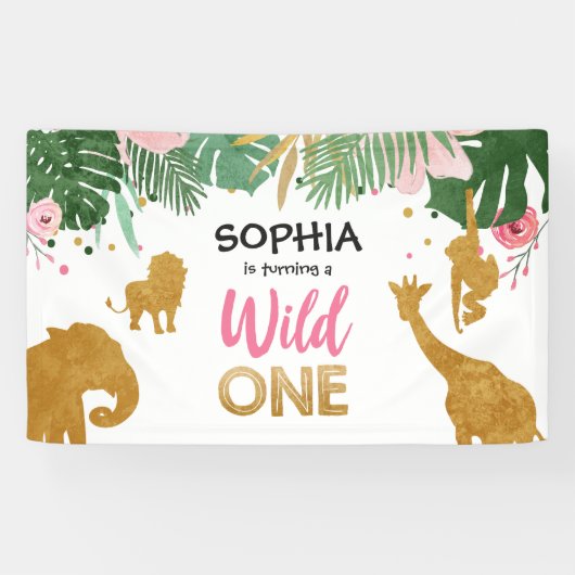 Wild One Birthday Banner Safari Oerwoud Girl Zoo (Horizontaal)