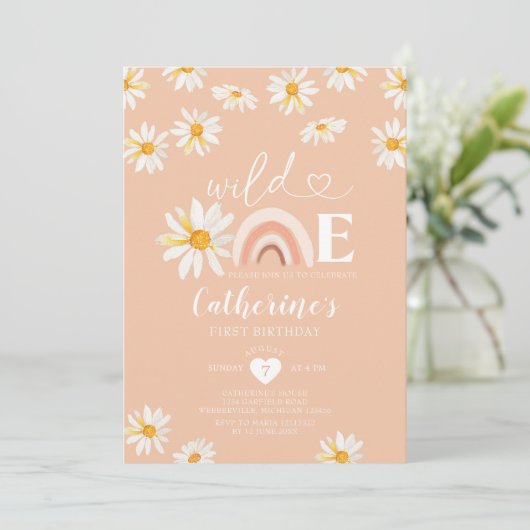 Wild One Birthday Boho Rainbow Daisy Flowers Kaart (Staand voorkant)