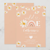 Wild One Birthday Boho Rainbow Daisy Flowers Kaart (Voorkant / Achterkant)