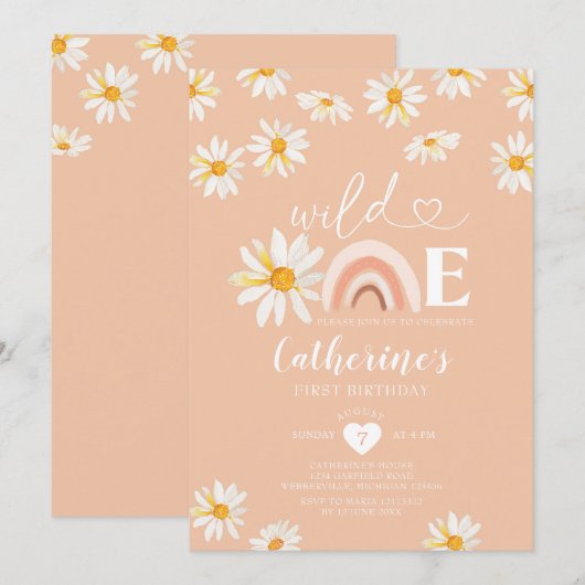 Wild One Birthday Boho Rainbow Daisy Flowers Kaart (Voorkant / Achterkant)