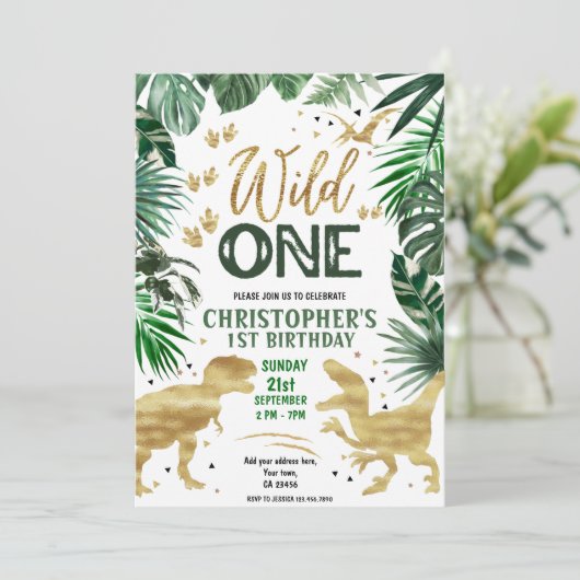 Wild One Birthday Boy Dinosaur Kaart (Staand voorkant)