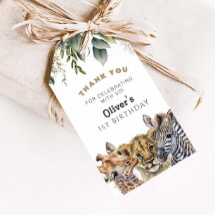 Wild One Birthday Boy Safari Animals Bedankt Gi Cadeaulabel