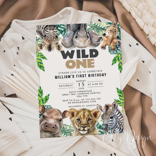Wild One Birthday Boy Safari Animals Kaart