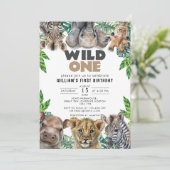 Wild One Birthday Boy Safari Animals Kaart (Staand voorkant)