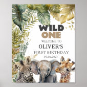 Wild One Birthday Boy Safari Animals Welkom Poster (Voorkant)