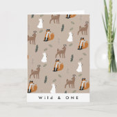 Wild One Birthday Forest Animals Pattern Brown Kaart (Voorkant)