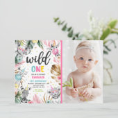 Wild One Birthday Gold Safari Oerwoud Animals Part Kaart (Staand voorkant)