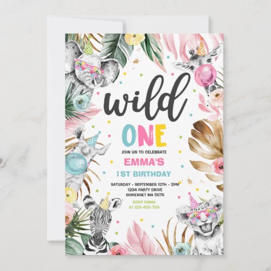 Wild One Birthday Gold Safari Oerwoud Animals Part Kaart (Voorkant)